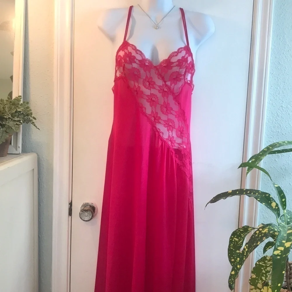 Vintage Vandemere Pink Lace Long Nightgown Size Large
